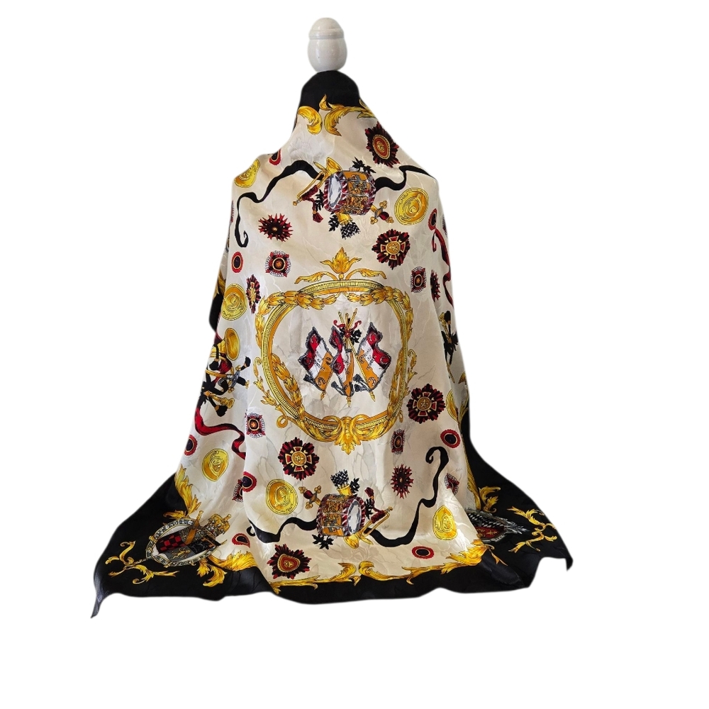 Elegant Polyester Scarf with Gold and Black Accents
